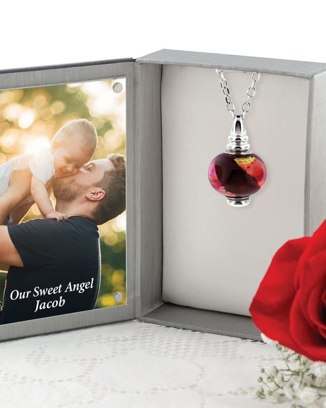 Cara Keepsakes Murano Glass Pendant Urn - 'Beyond the Sunset' in jewelry box
