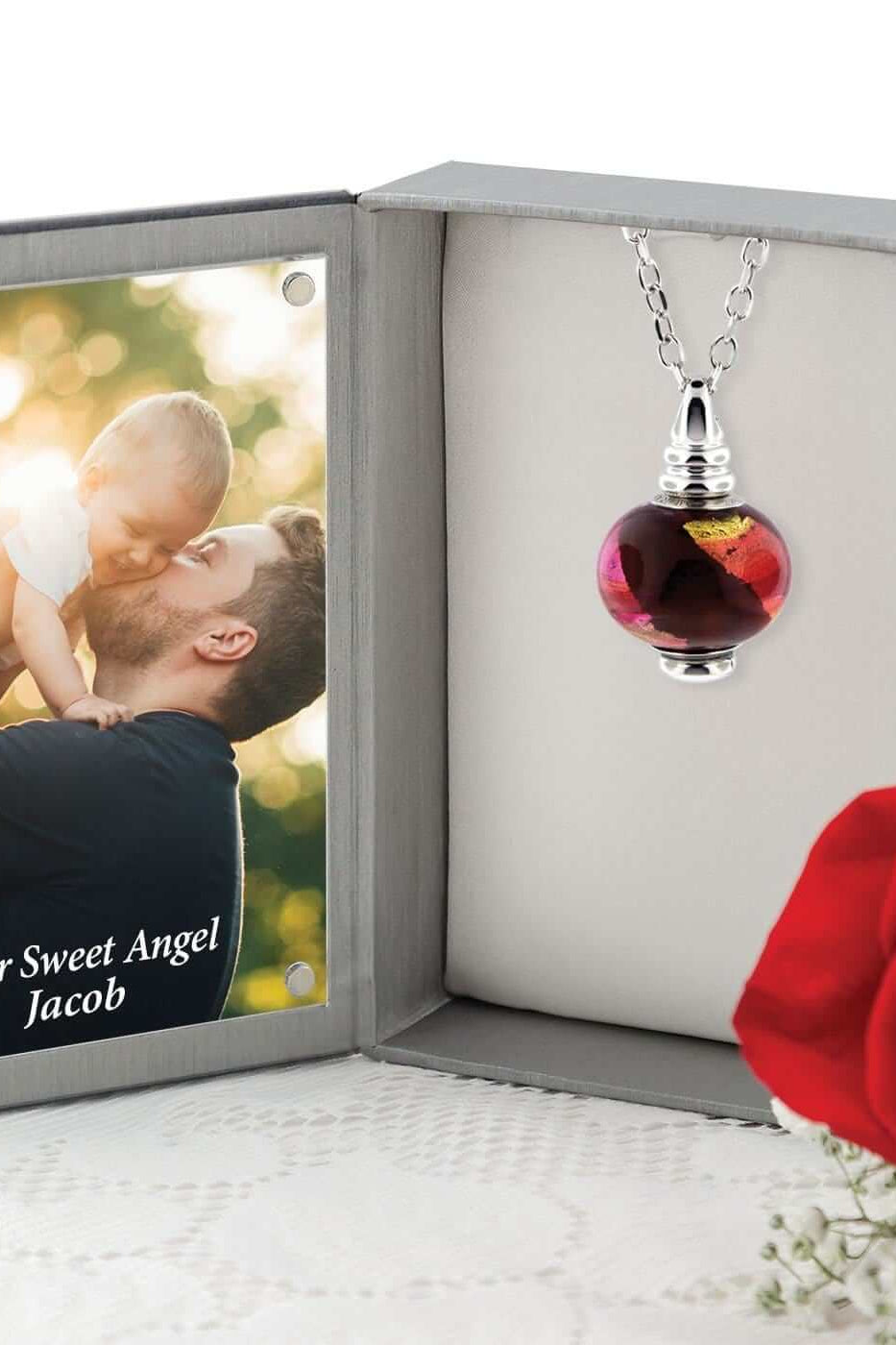 Cara Keepsakes Murano Glass Pendant Urn - 'Beyond the Sunset' in jewelry box