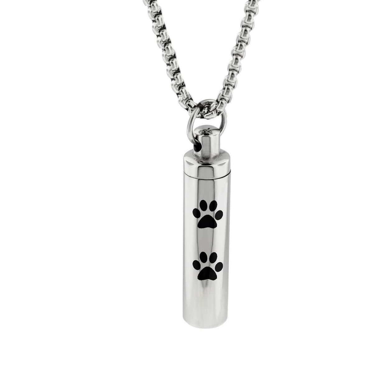 Cara Keepsakes Stainless Steel Stainless Steel Paw Print Cylinder Urn