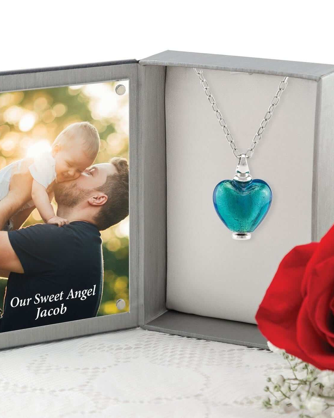 Cara Keepsakes Murano Glass Heart Urn - December in jewelry box