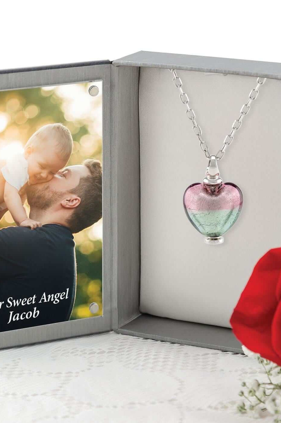 Cara Keepsakes Murano Glass Heart Urn - 'Enchanted Bliss' in jewelry box