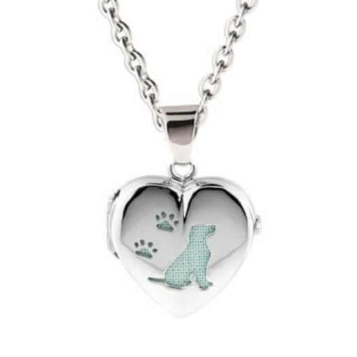 Cara Keepsakes Silver Locket Urns Turquoise Dog Dog Paw Print Locket Urn