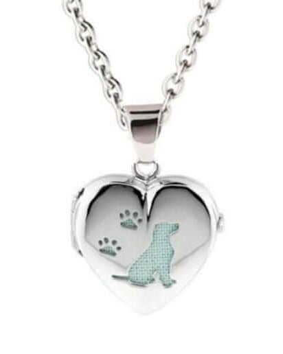 Cara Keepsakes Silver Locket Urns Turquoise Dog Dog Paw Print Locket Urn