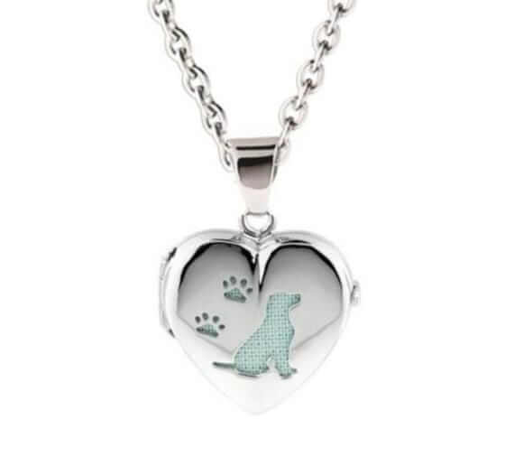 Cara Keepsakes Silver Locket Urns Turquoise Dog Dog Paw Print Locket Urn