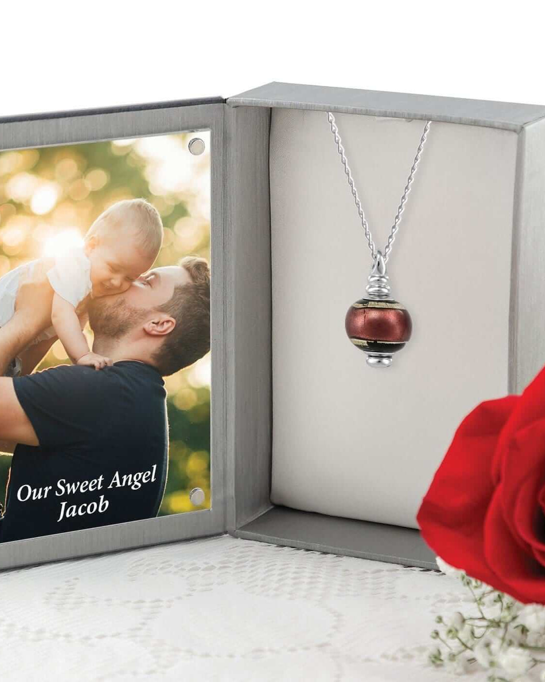 Cara Keepsakes Murano Glass Pendant Urn - 'Gilded Dreams' in jewelry box
