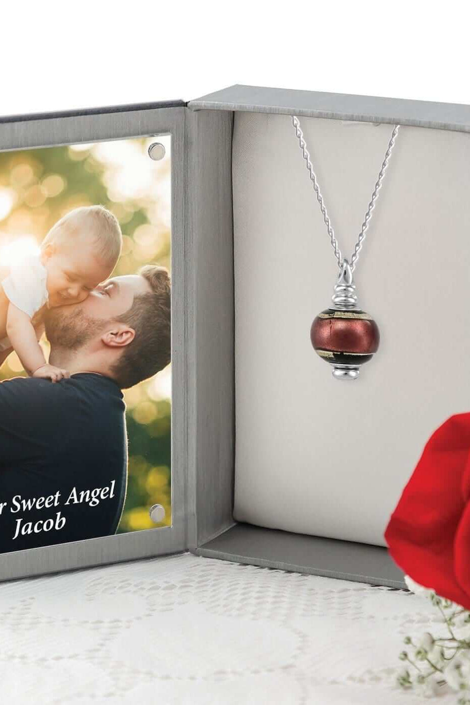 Cara Keepsakes Murano Glass Pendant Urn - 'Gilded Dreams' in jewelry box