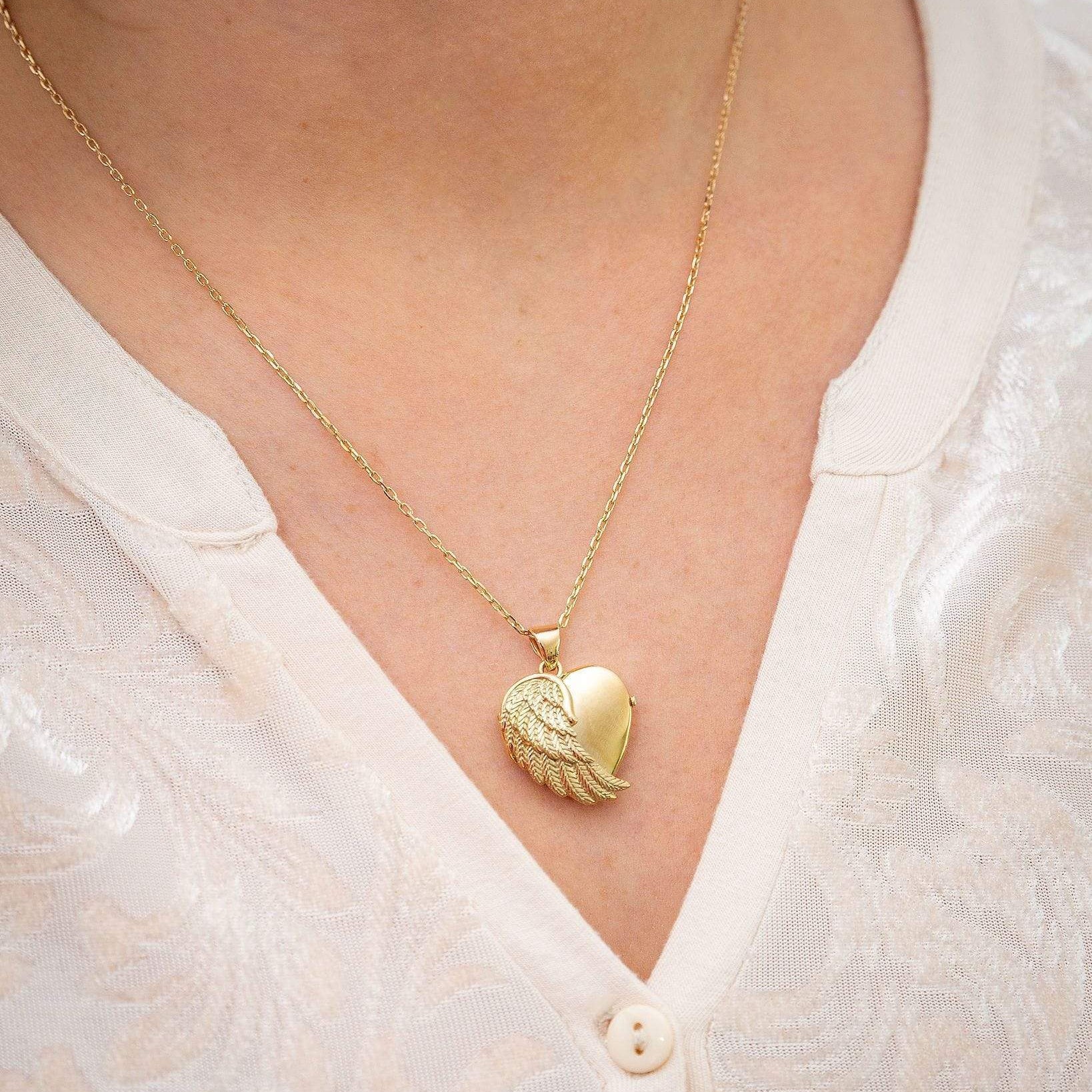 Cara Keepsakes Gold Locket Urns Gold Angel Wing Locket Urn (10K)