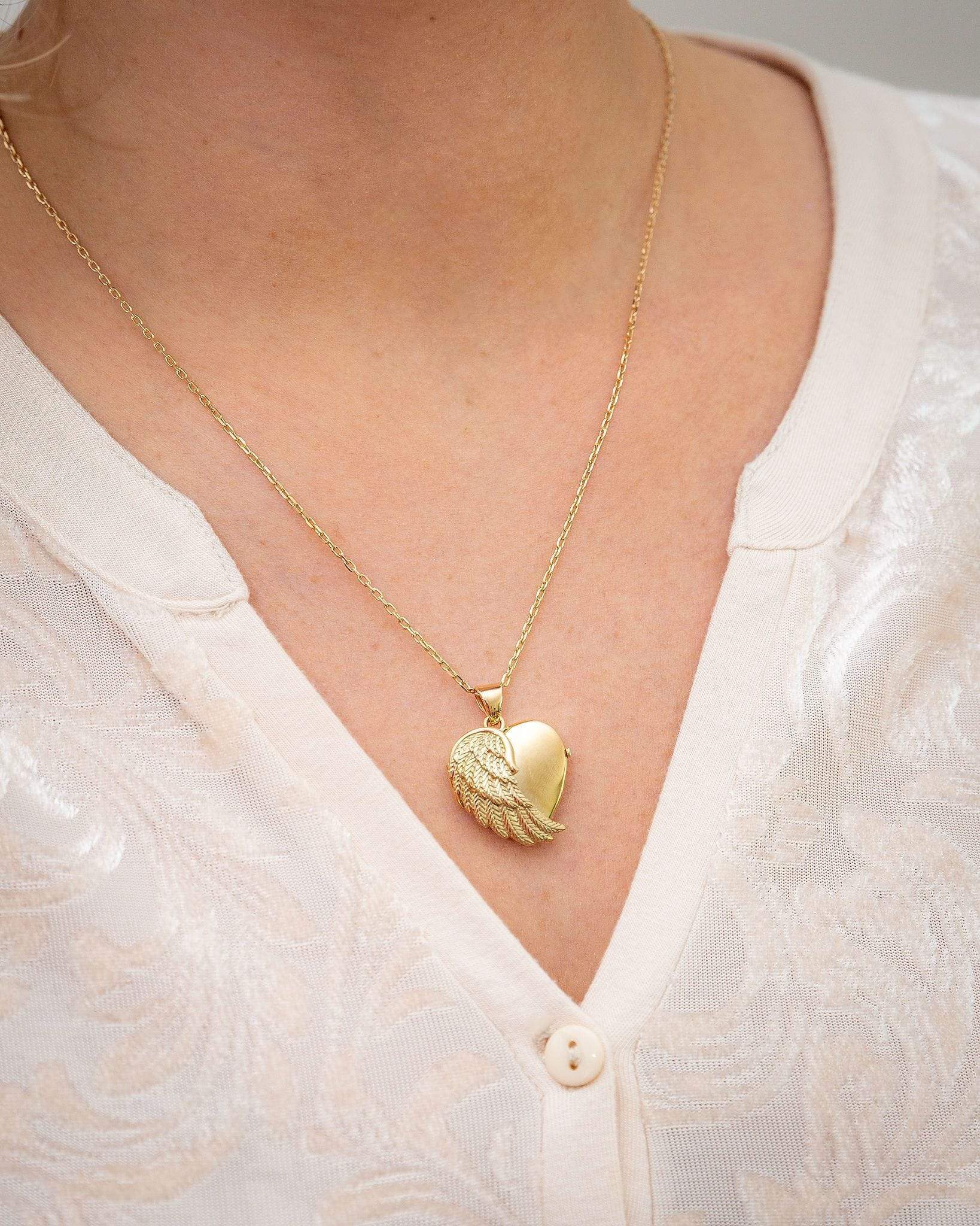Cara Keepsakes Gold Locket Urns Gold Angel Wing Locket Urn (10K)