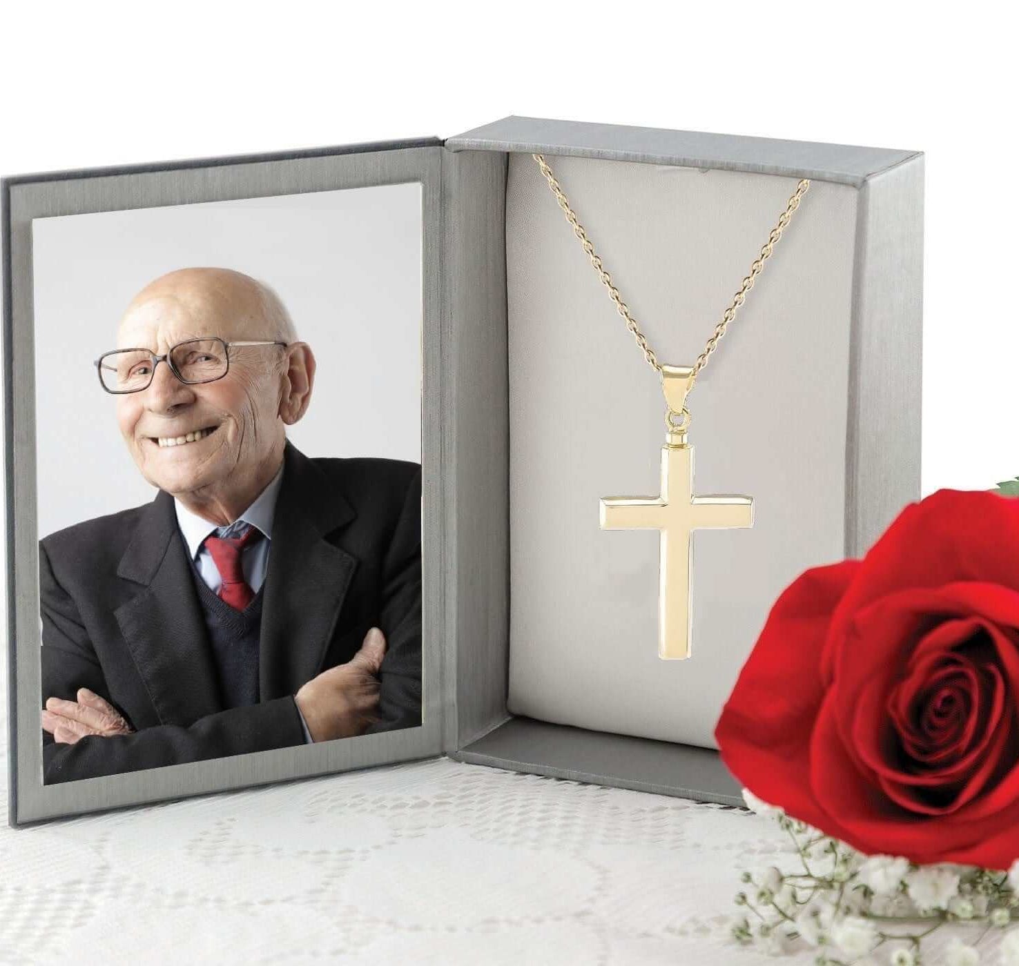 Cara Keepsakes Silver Pendant Urns Gold Cross Pendant Urn (10K)