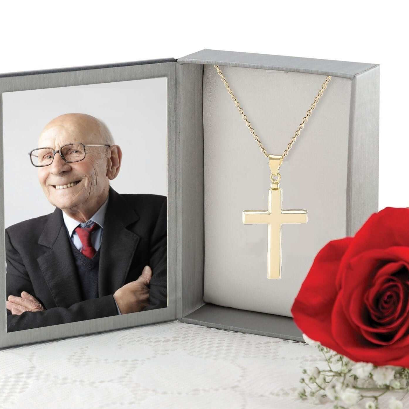 Cara Keepsakes Silver Pendant Urns Gold Cross Pendant Urn (10K)
