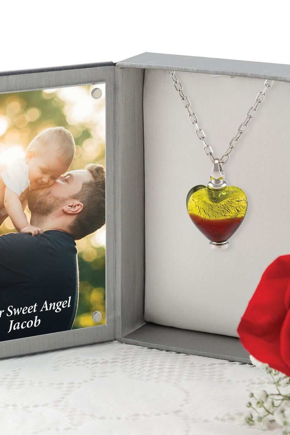 Cara Keepsakes Murano Glass Heart Urn - 'Guiding Light' in jewelry box