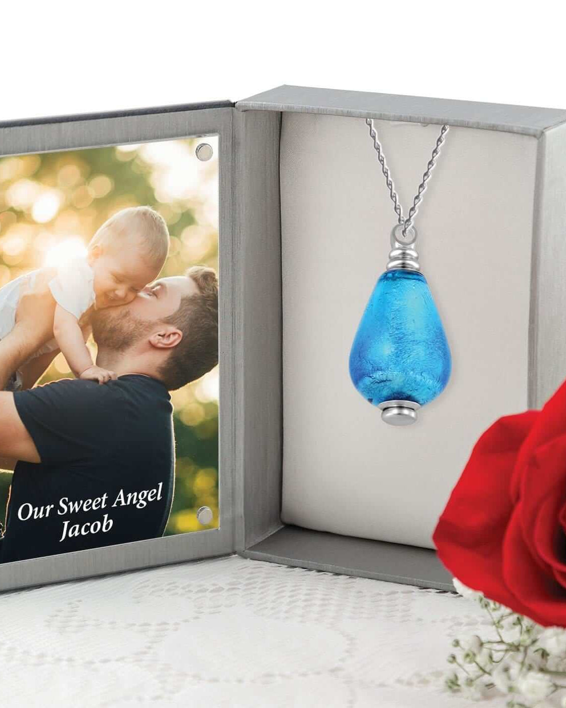 Cara Keepsakes Murano Glass Pendant Urn - 'Infinity' in jewelry box