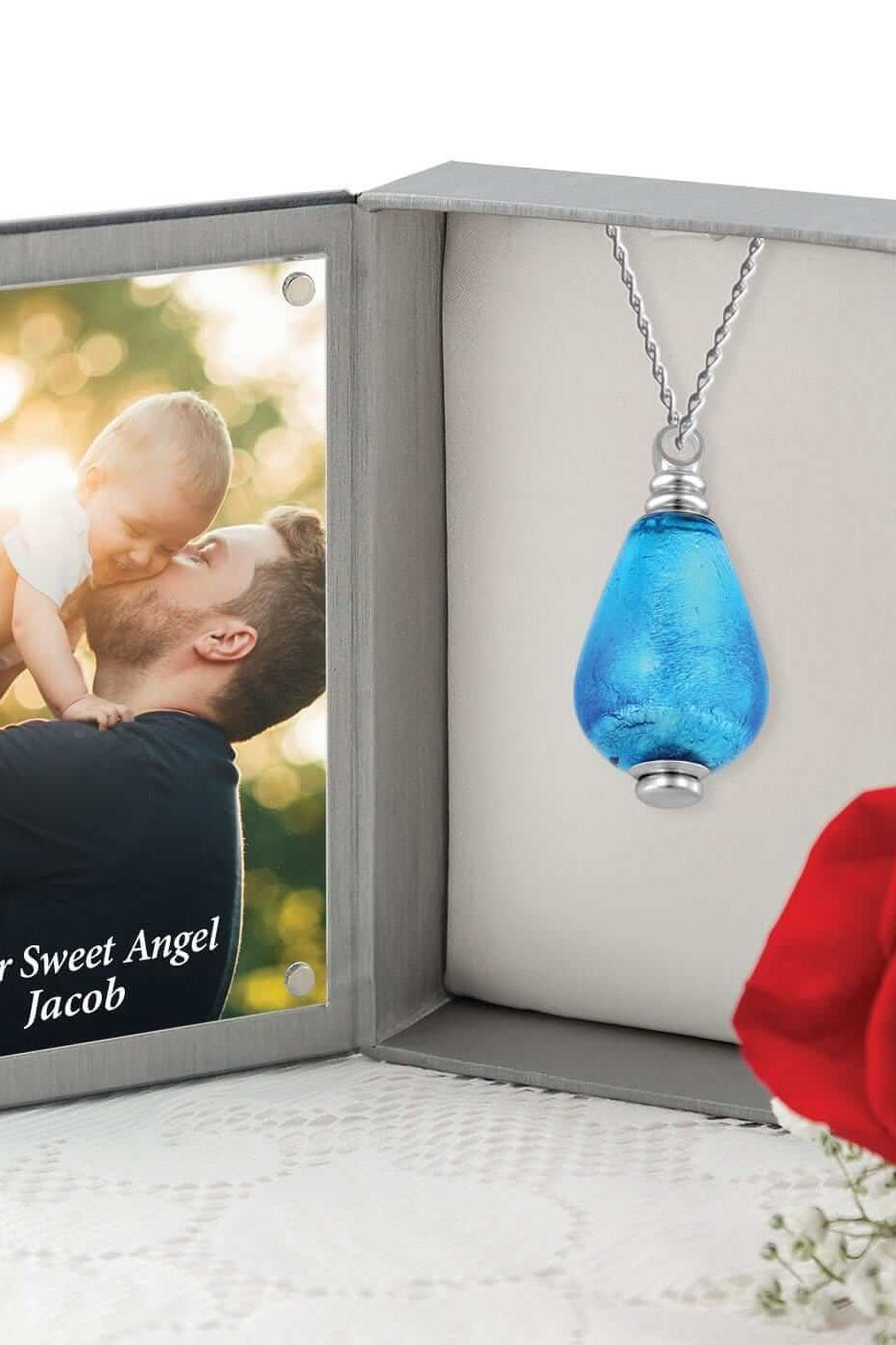 Cara Keepsakes Murano Glass Pendant Urn - 'Infinity' in jewelry box