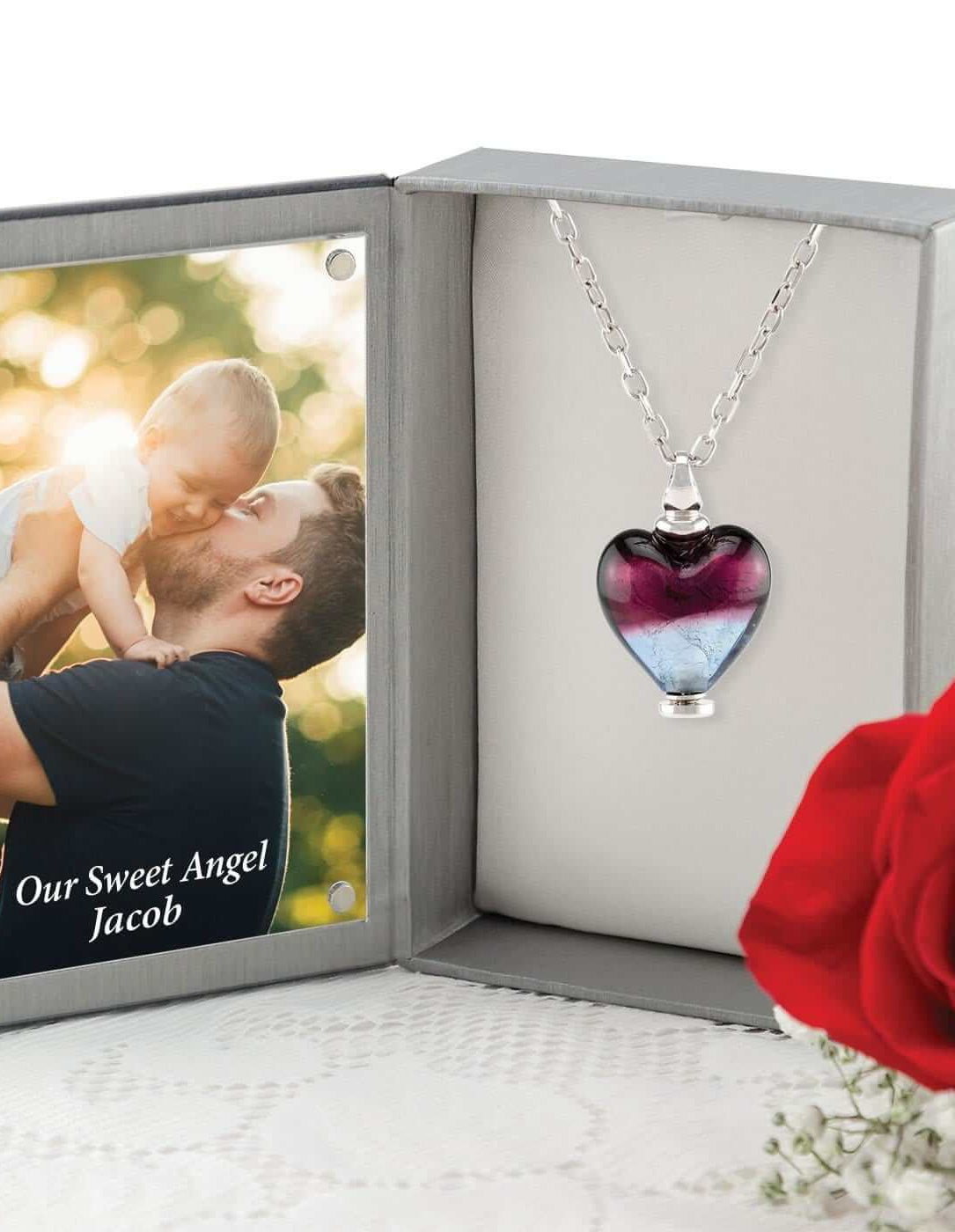 Cara Keepsakes Murano Glass Heart Urn - 'Joyful Hope' in jewelry box