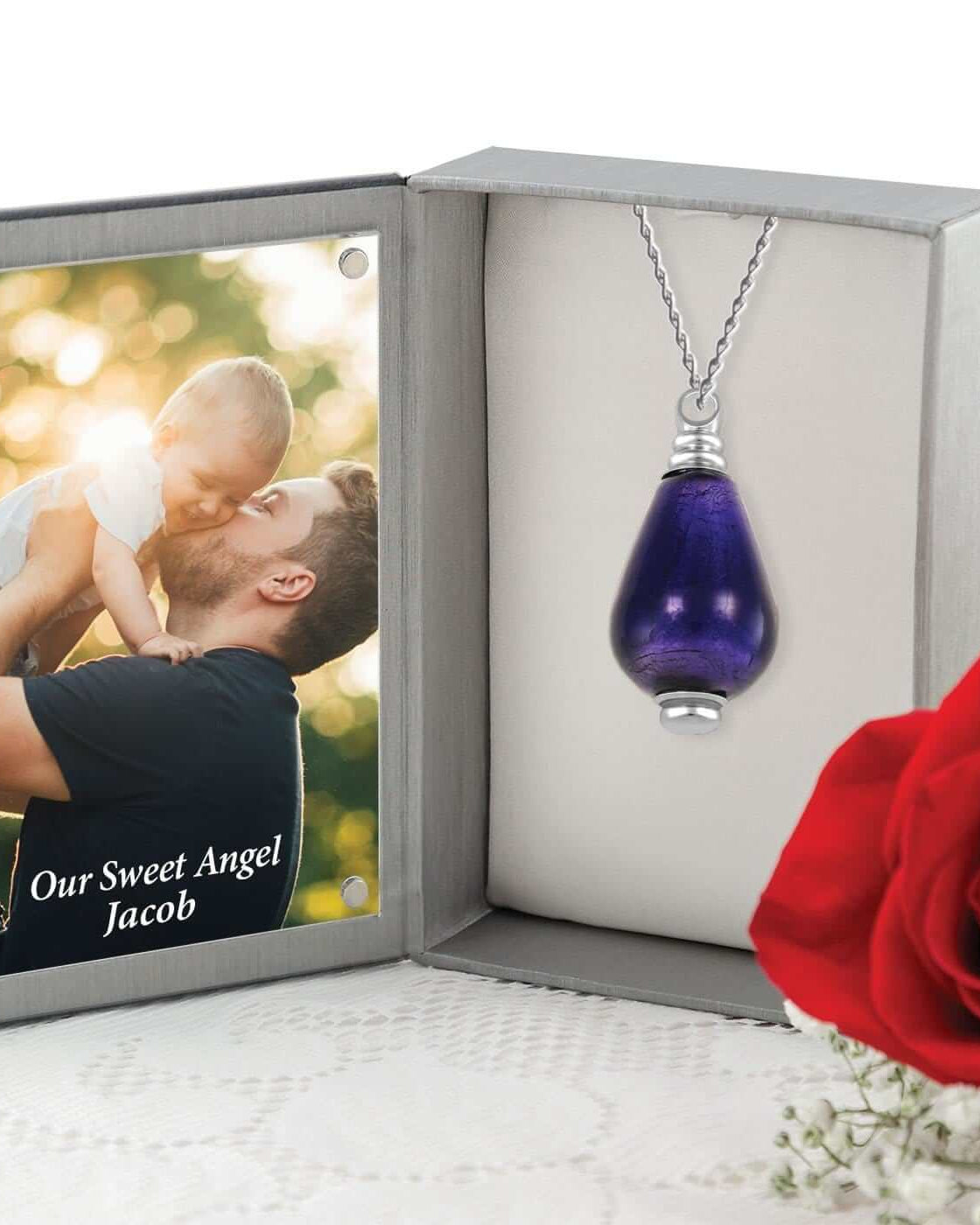 Cara Keepsakes Murano Glass Pendant Urn - 'Majesty' in jewelry box