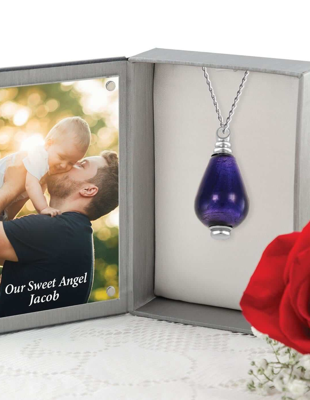 Cara Keepsakes Murano Glass Pendant Urn - 'Majesty' in jewelry box