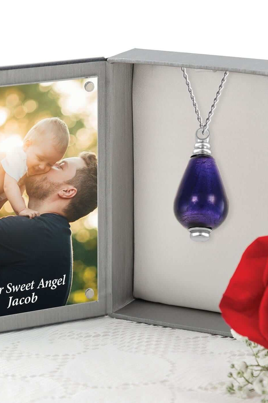 Cara Keepsakes Murano Glass Pendant Urn - 'Majesty' in jewelry box
