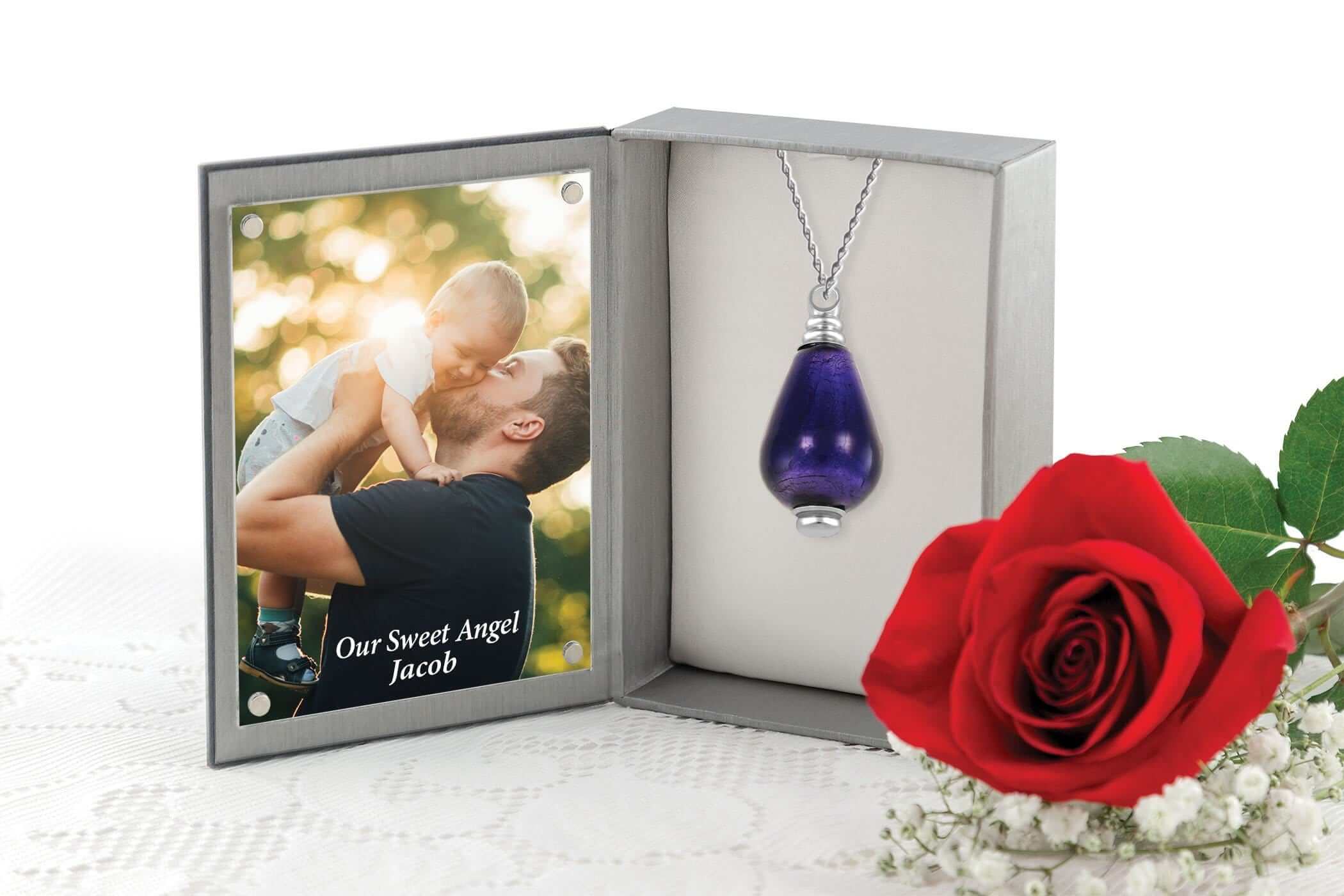 Cara Keepsakes Murano Glass Pendant Urn - 'Majesty' in jewelry box