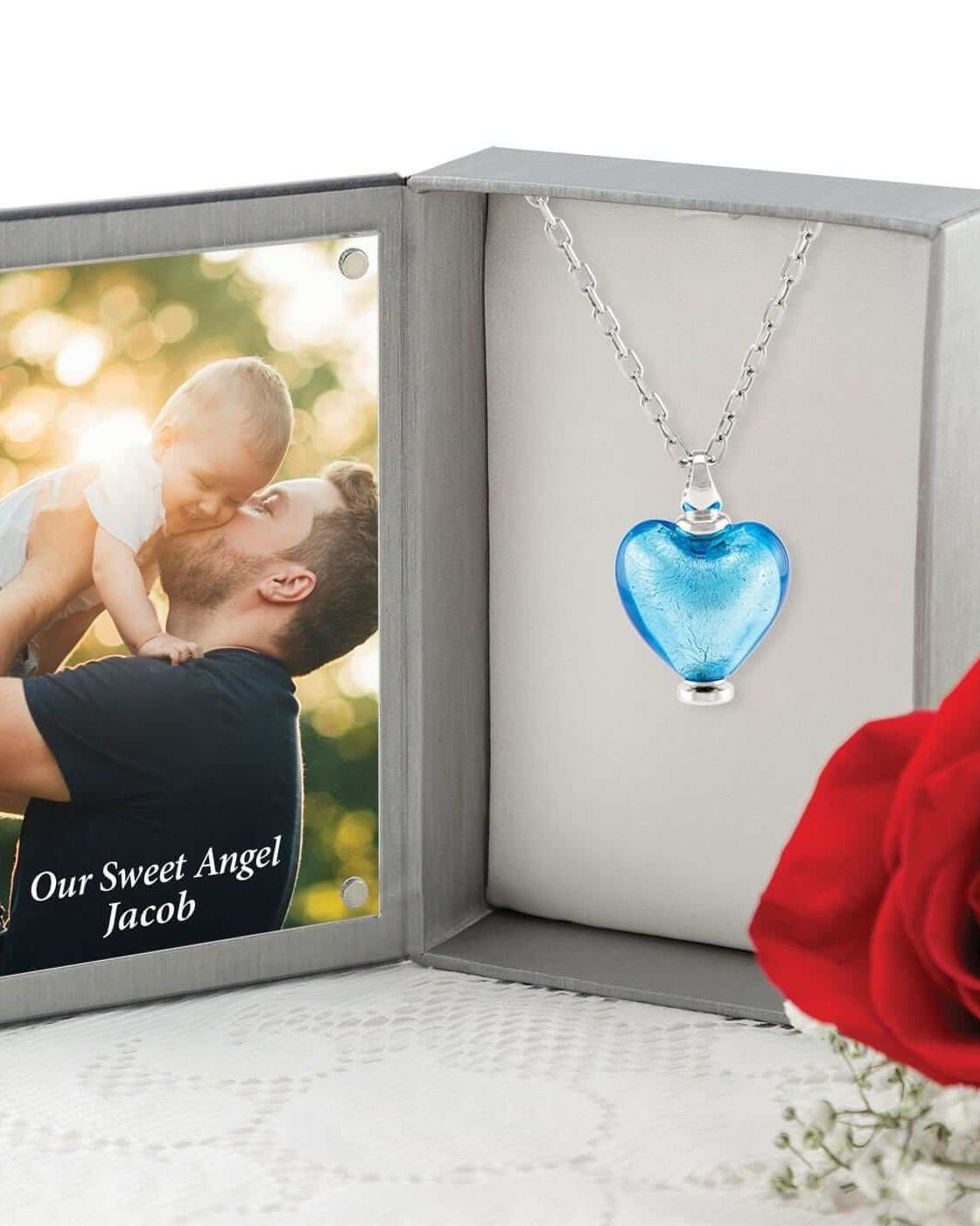 Cara Keepsakes Murano Glass Heart Urn - March in jewelry box