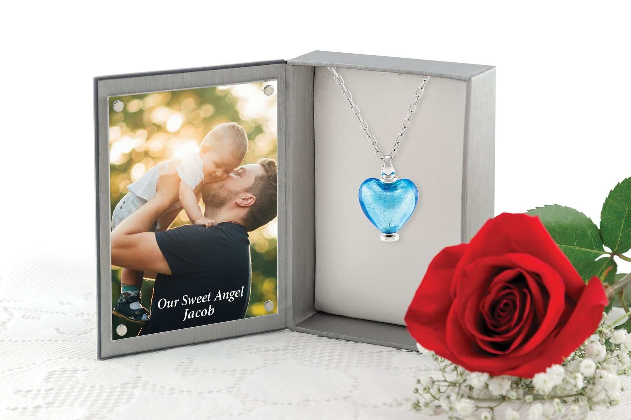 Cara Keepsakes Murano Glass Heart Urn - March in jewelry box