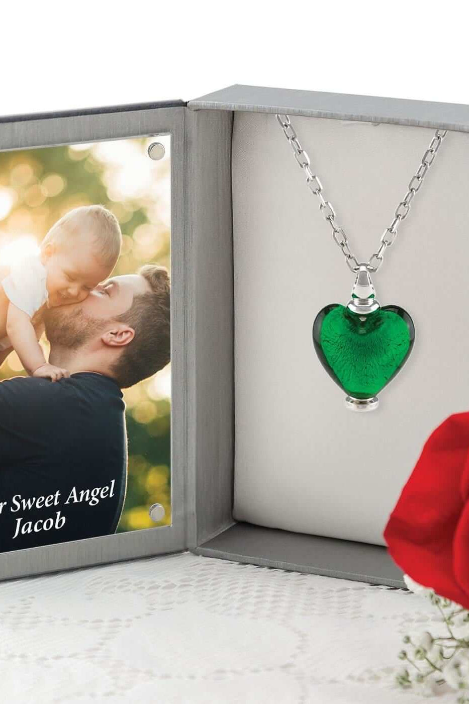 Cara Keepsakes Murano Glass Heart Urn - May in jewelry box