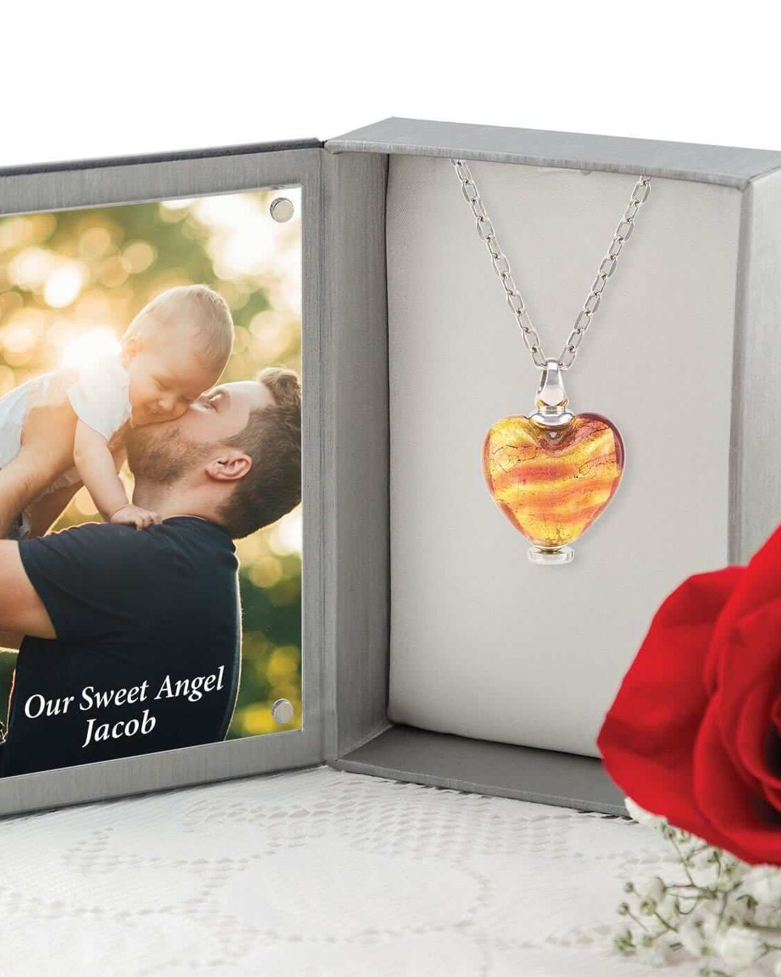 Cara Keepsakes Murano Glass Heart Urn - November in jewelry box