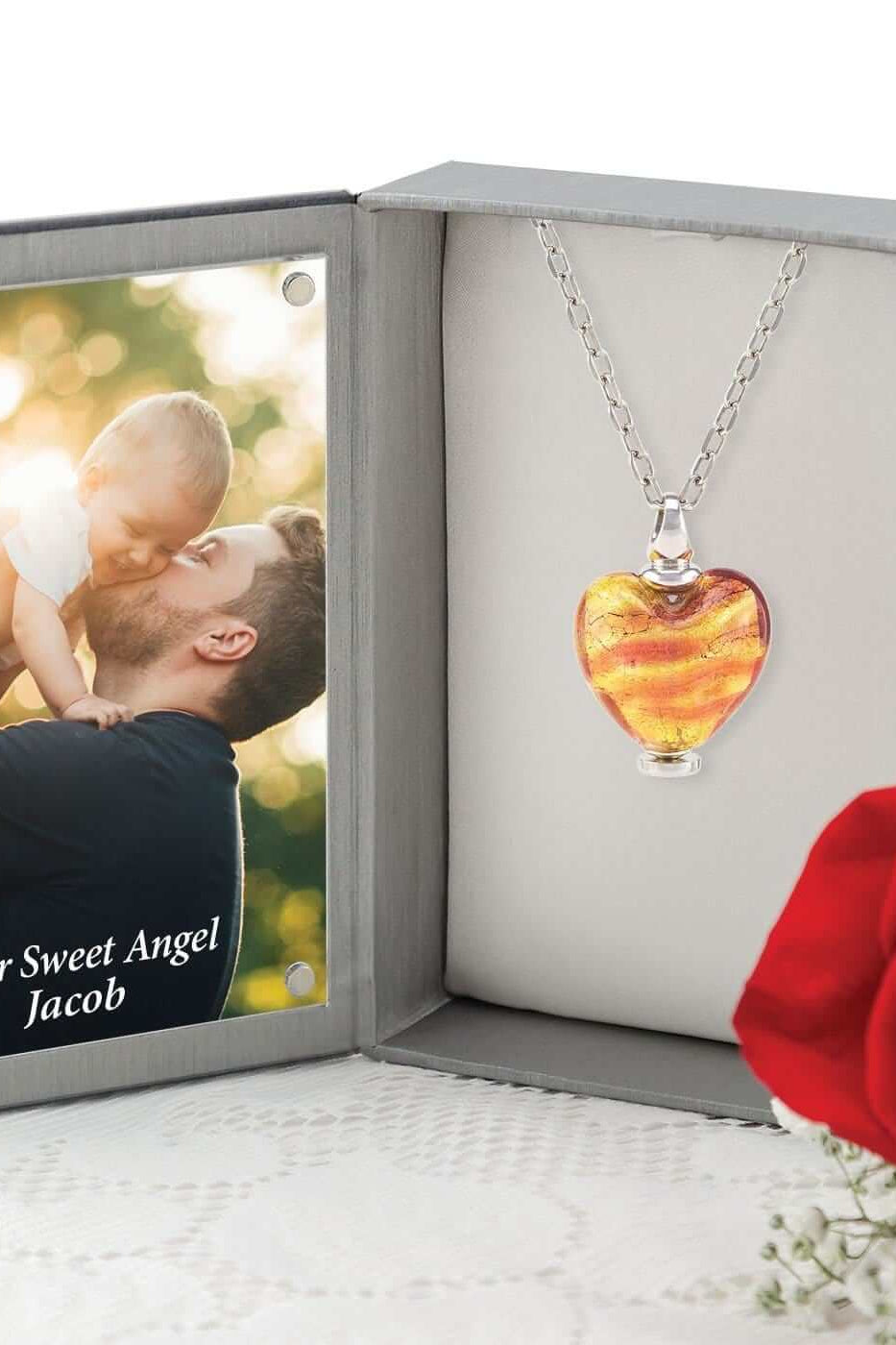 Cara Keepsakes Murano Glass Heart Urn - November in jewelry box