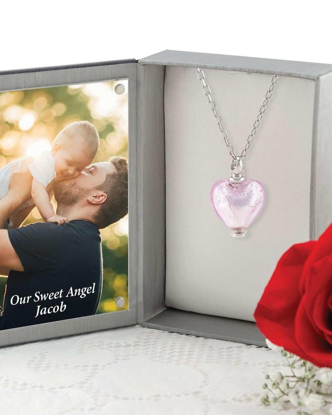 Cara Keepsakes Murano Glass Heart Urn - October in jewelry box