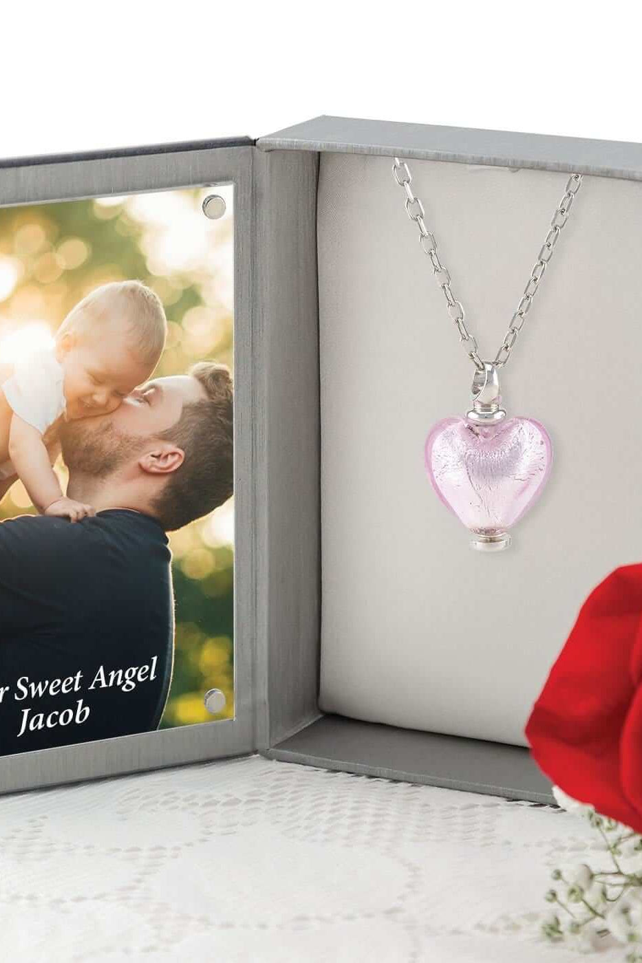 Cara Keepsakes Murano Glass Heart Urn - October in jewelry box