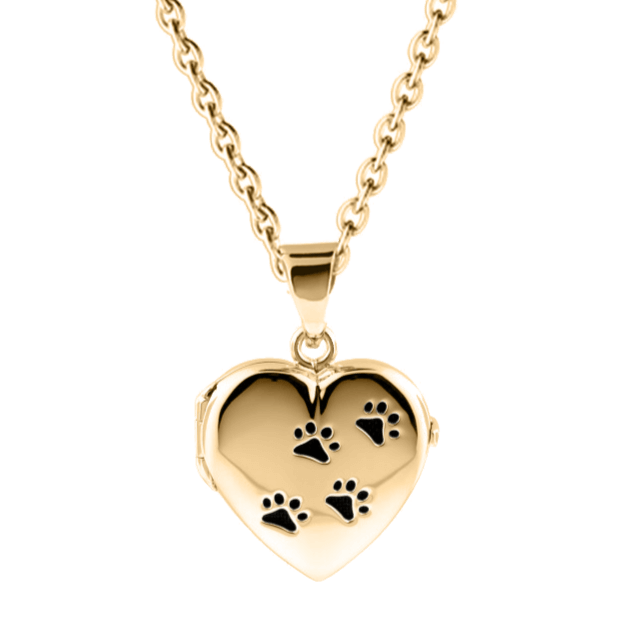 Cara Keepsakes Silver Locket Urns Gold Paw Print Locket Urn