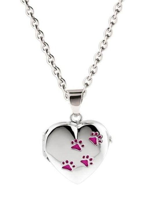 Cara Keepsakes Silver Locket Urns Pink Paw Prints Paw Print Locket Urn