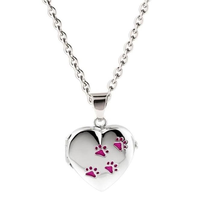 Cara Keepsakes Silver Locket Urns Pink Paw Prints Paw Print Locket Urn