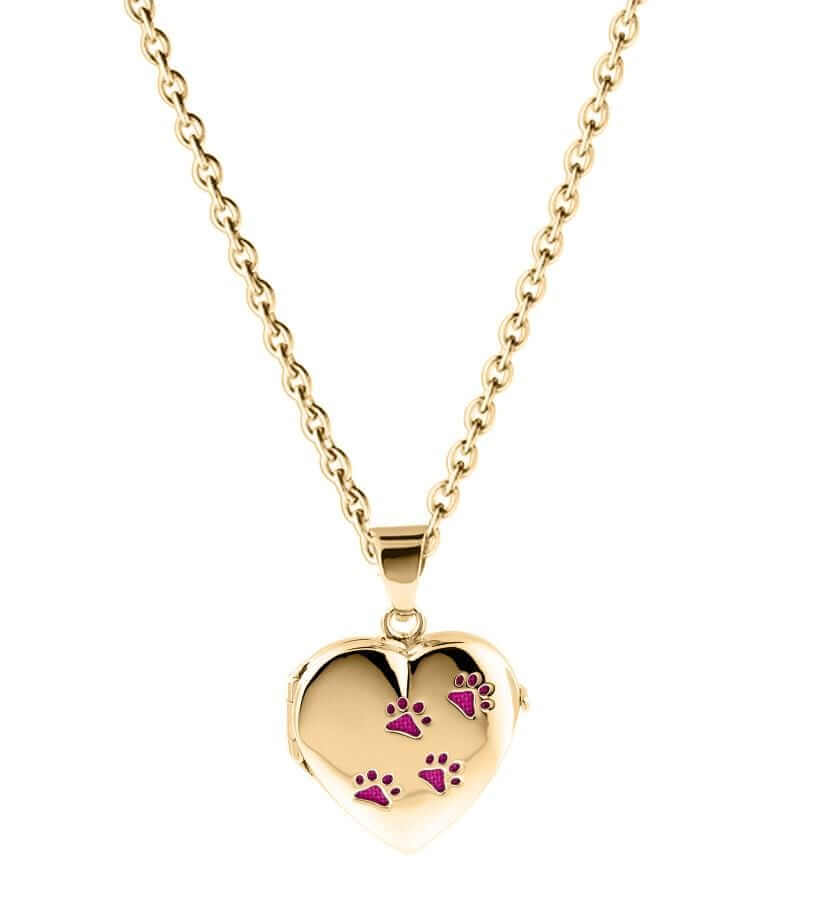 Cara Keepsakes Silver Locket Urns Gold Paw Print Locket Urn