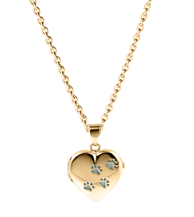 Cara Keepsakes Silver Locket Urns Gold Paw Print Locket Urn