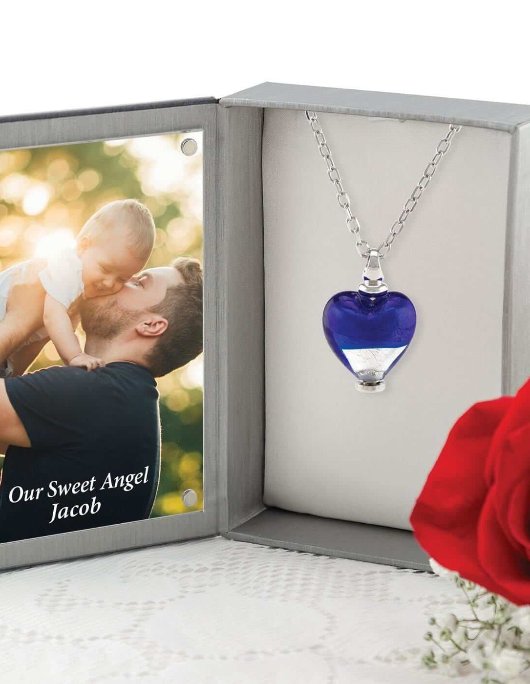 Cara Keepsakes Murano Glass Heart Urn - 'Peace and Harmony' in jewelry box