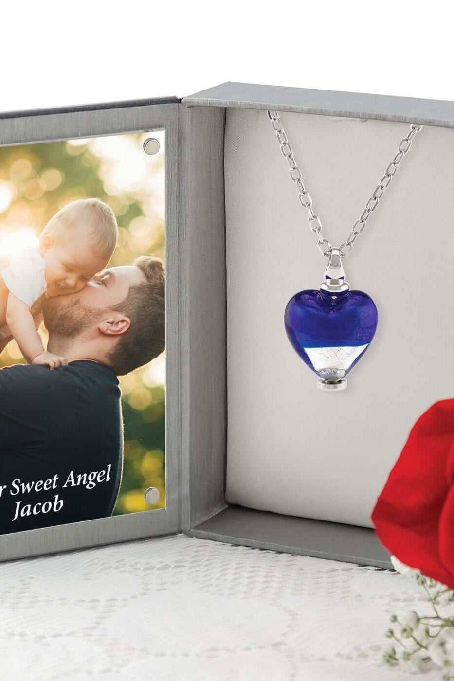 Cara Keepsakes Murano Glass Heart Urn - 'Peace and Harmony' in jewelry box