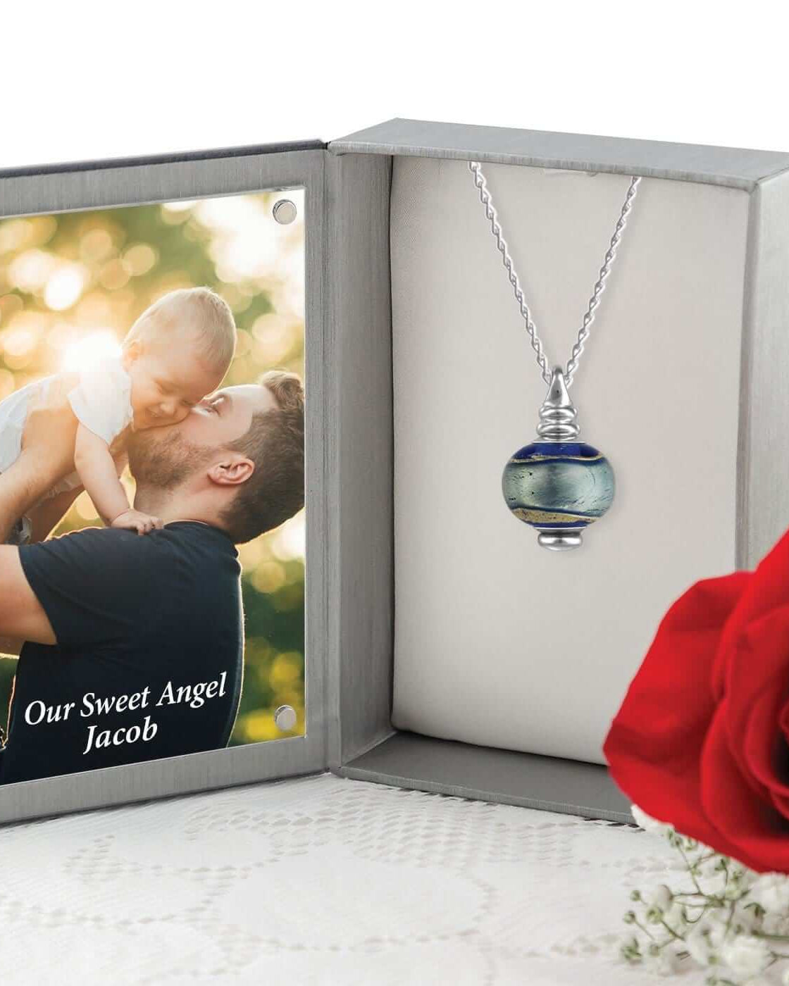 Cara Keepsakes Murano Glass Pendant Urn - 'Serenity' in jewelry box