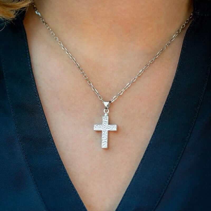 Cara Keepsakes Silver Pendant Urns Hammered Cross Pendant Urn