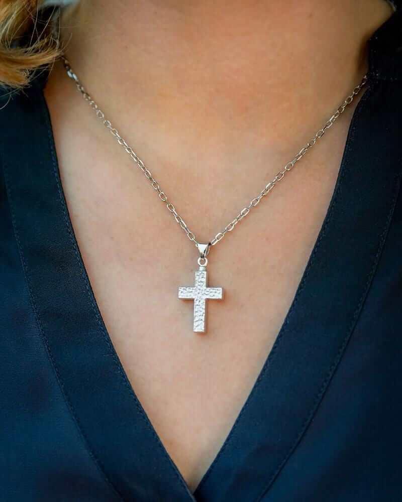 Cara Keepsakes Silver Pendant Urns Hammered Cross Pendant Urn