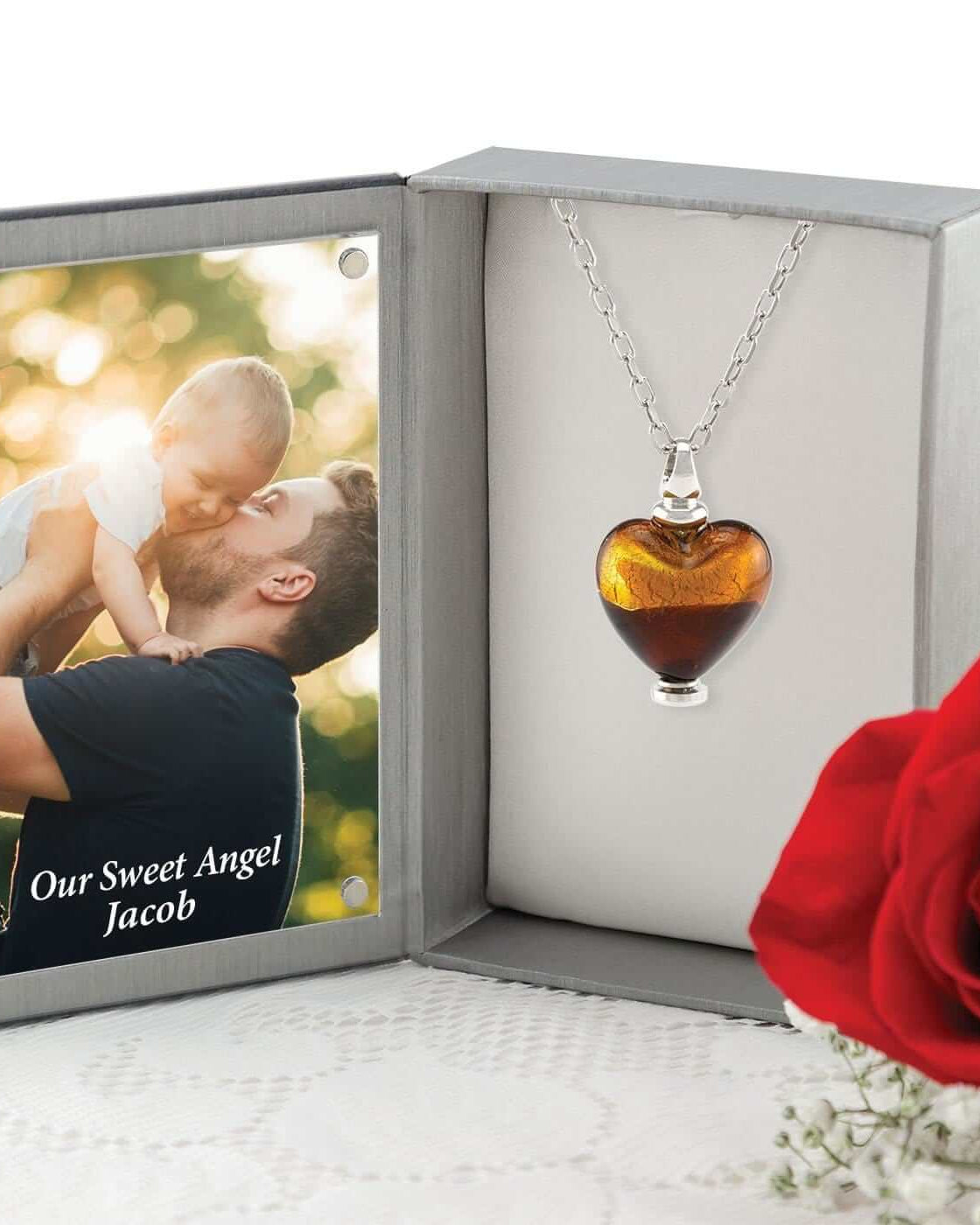 Cara Keepsakes Murano Glass Heart Urn - 'Sweet Promise' in jewelry box