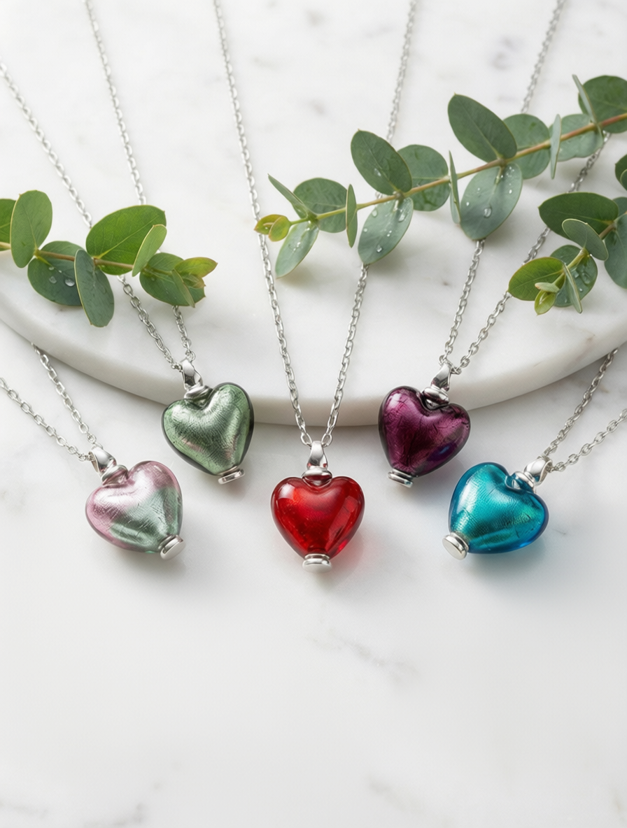 Murano Glass Heart Pendant Urns