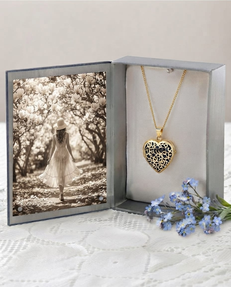 Cara Keepsakes Gold Locket Urns Gold Filigree Heart Locket Urn (14K)