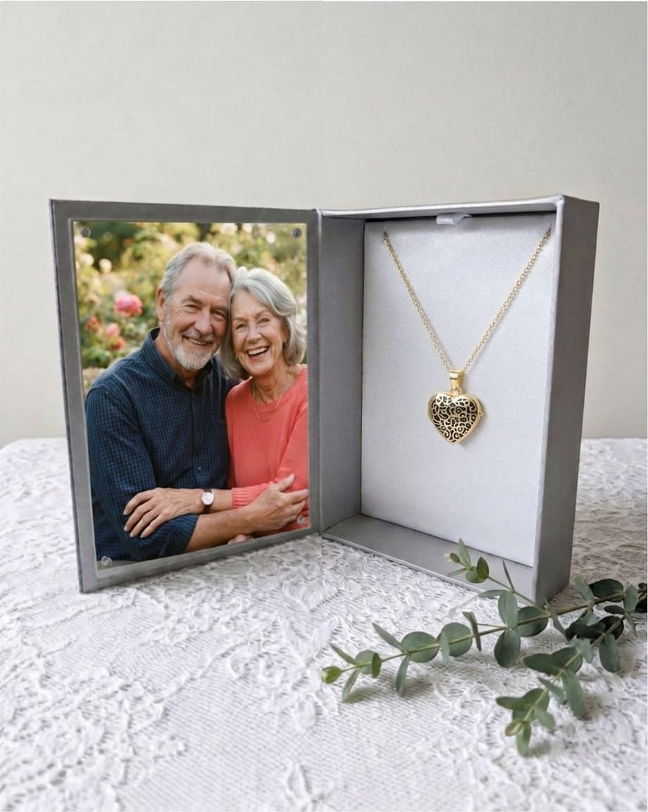 Cara Keepsakes Gold Locket Urns Gold Filigree Heart Locket Urn (14K)