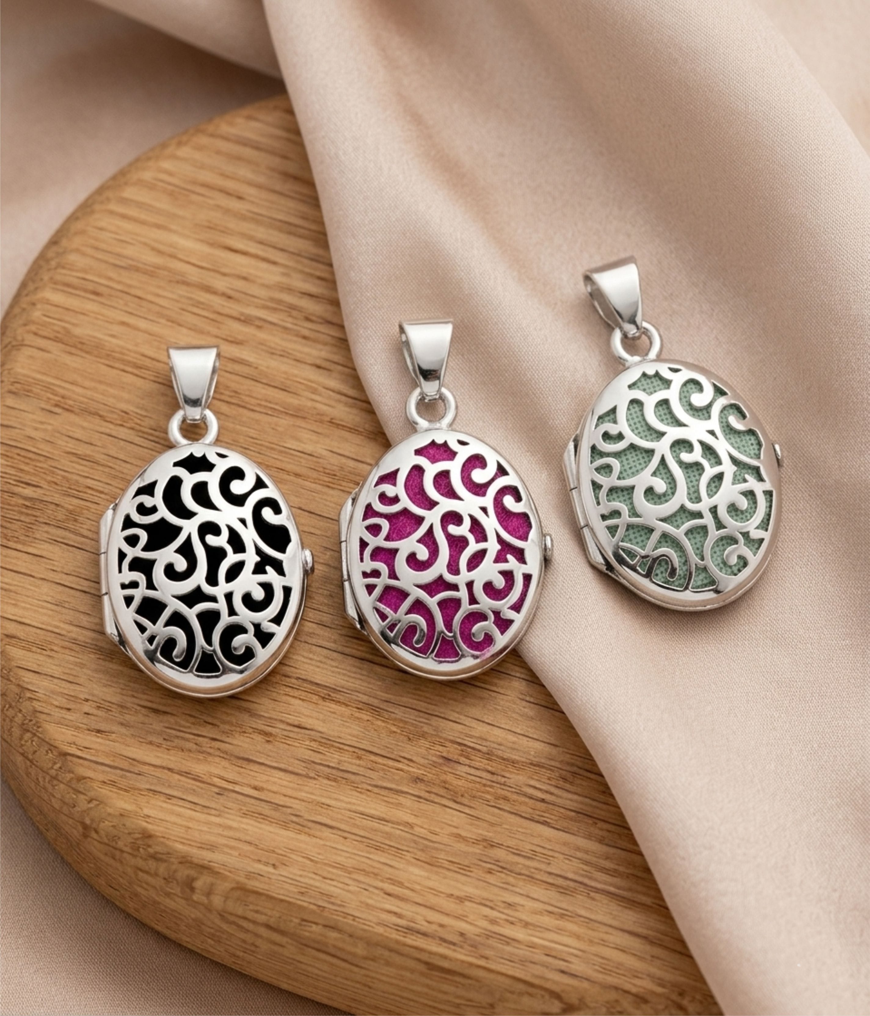 Cara Keepsakes Silver Locket Urns Silver Filigree Oval Locket Urn
