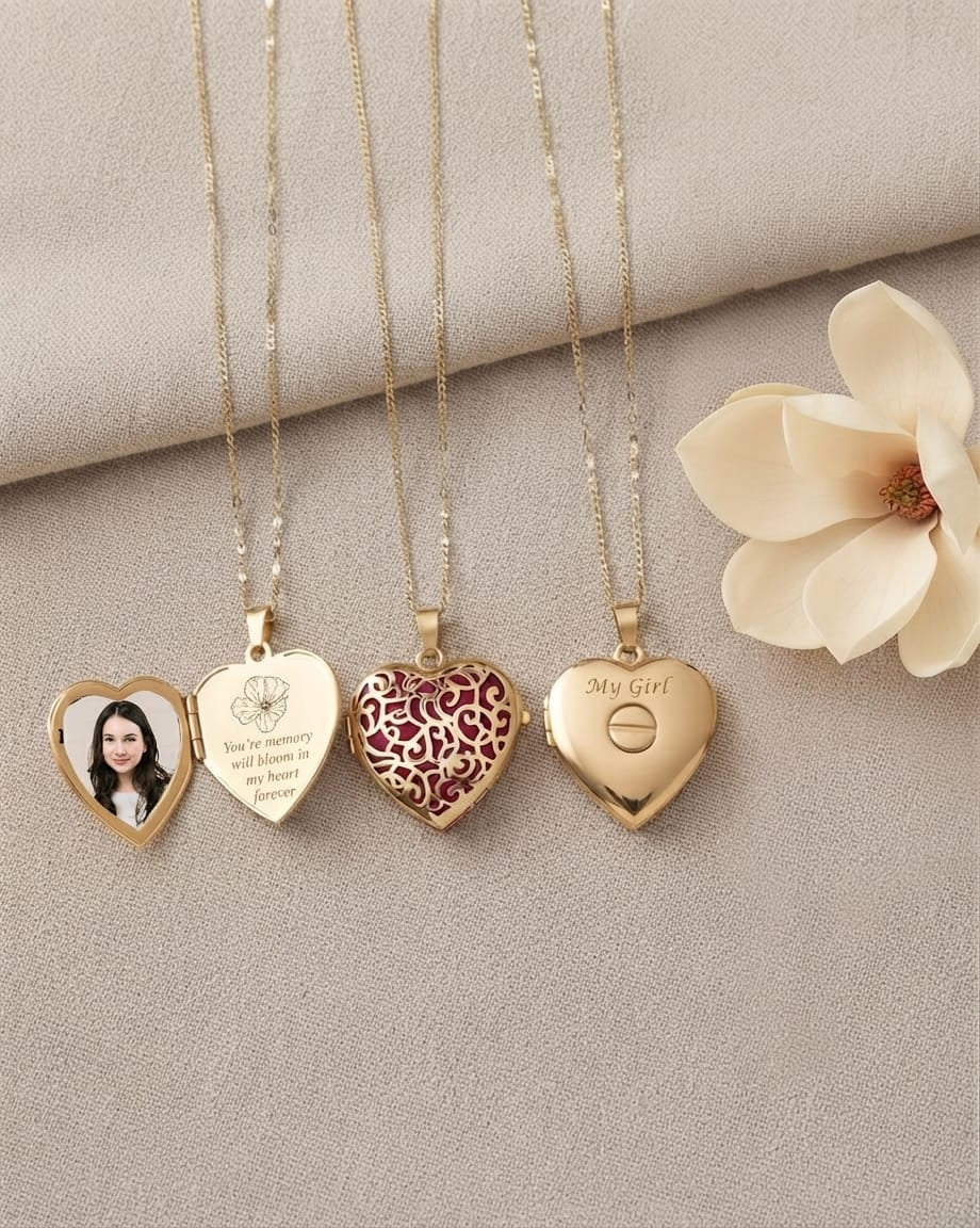 Cara Keepsakes Gold Locket Urns Gold Filigree Heart Locket Urn (14K)