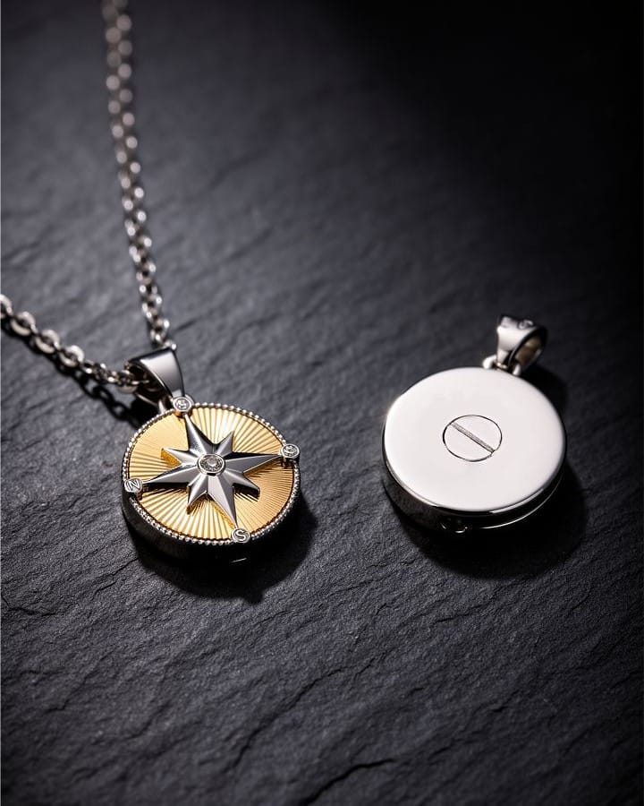 Cara Keepsakes Silver Pendant Urns Guiding Light Silver Compass Pendant Urn