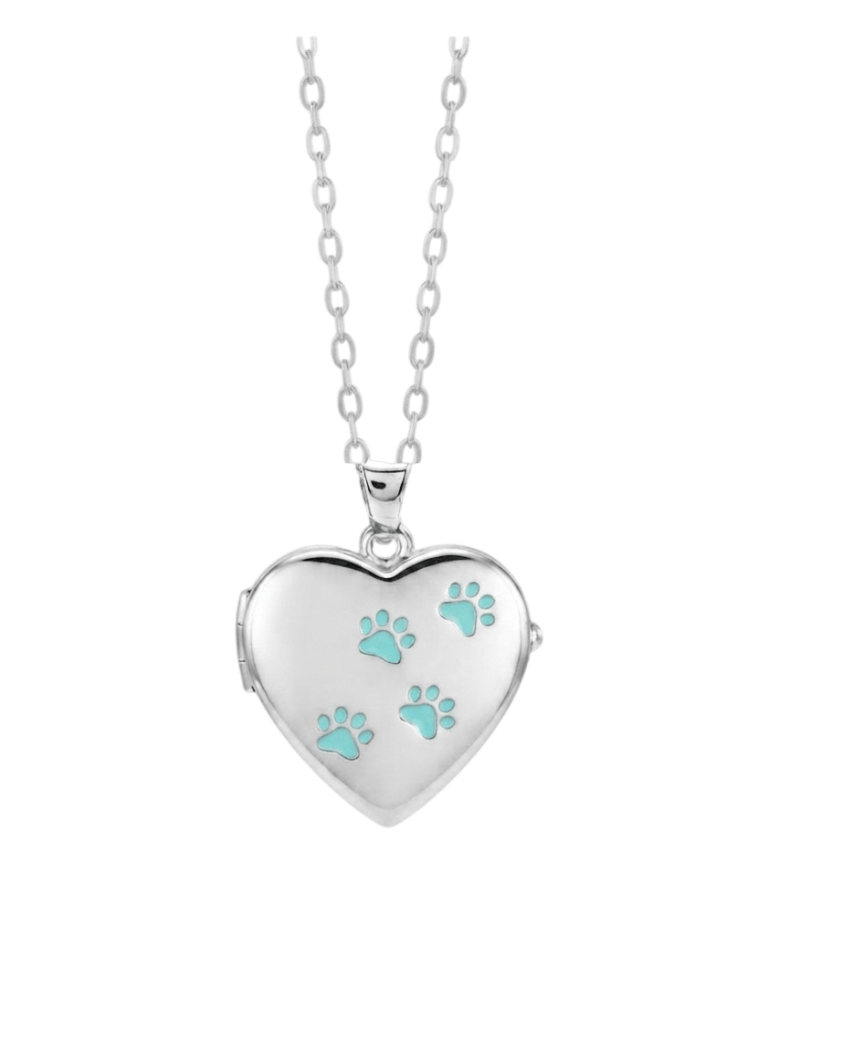 Cara Keepsakes Silver Locket Urns Turquoise Paw Prints Paw Print Locket Urn