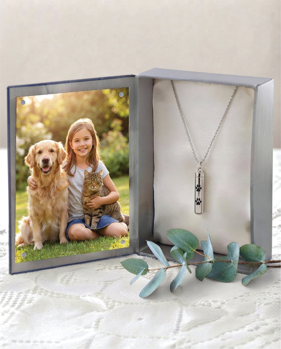 Cara Keepsakes Stainless Steel Stainless Steel Paw Print Cylinder Urn