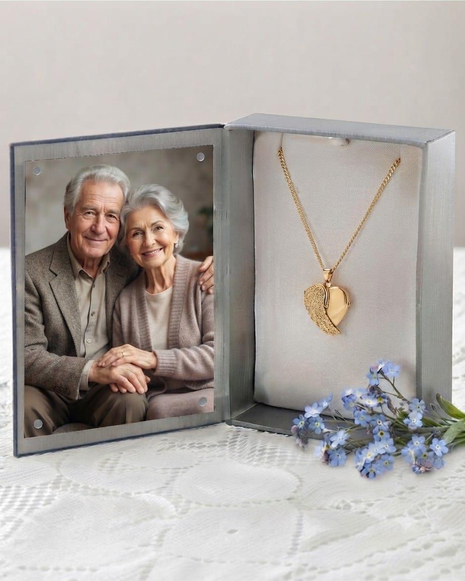 Cara Keepsakes Gold Locket Urns Gold Angel Wing Locket Urn (14K)