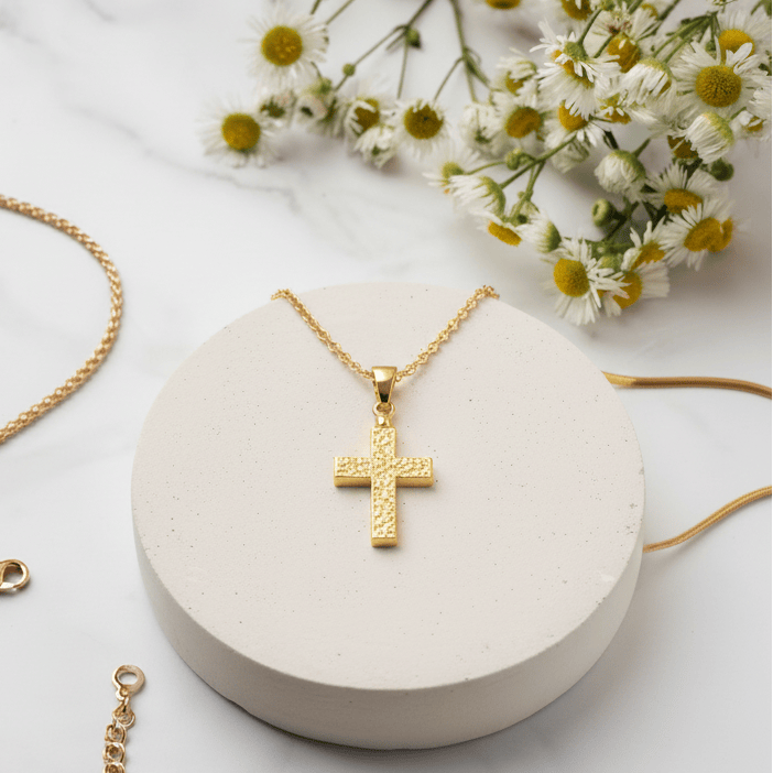 Cara Keepsakes Gold Pendant Urns Hammered Gold Cross Pendant Urn (10K)